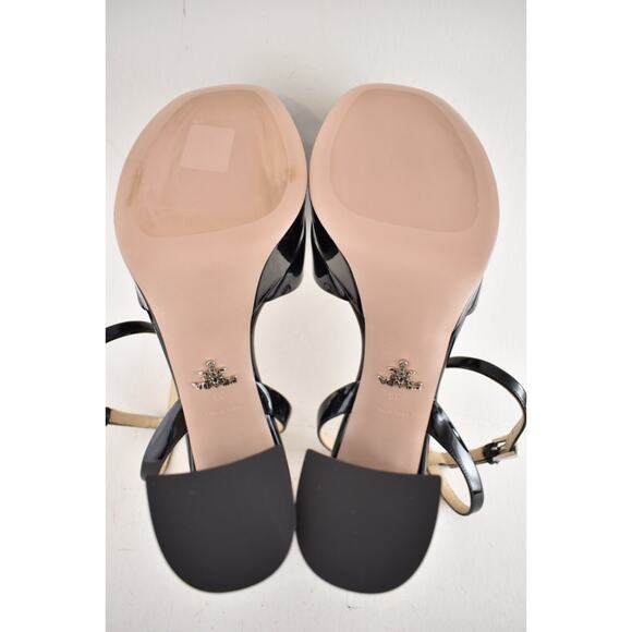 Prada 115mm Black Patent Leather Platform Sandal Ankle Strap Block Heel Pump 39 - Picture 16 of 16